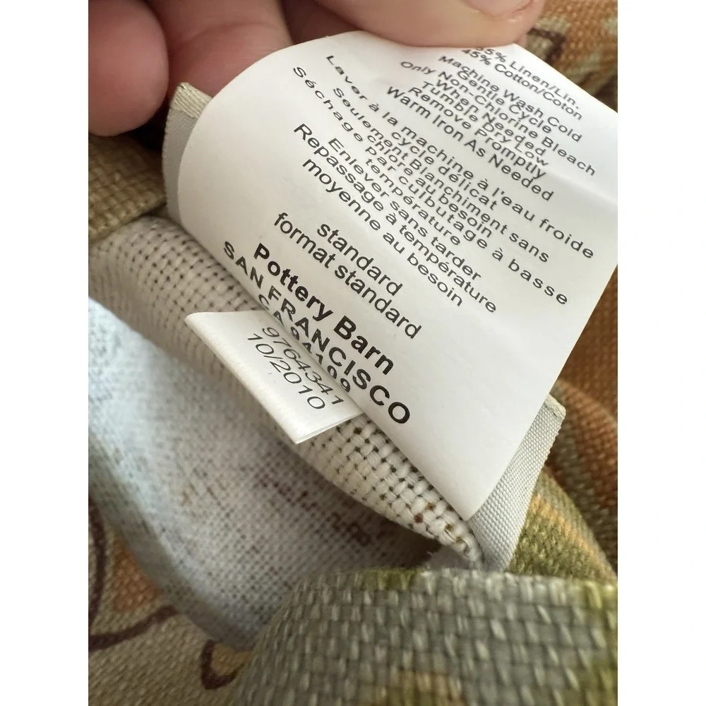 Pottery Barn‎ Jacobean Floral Linen Cotton Standard Pillow Sham Green Rust Blue